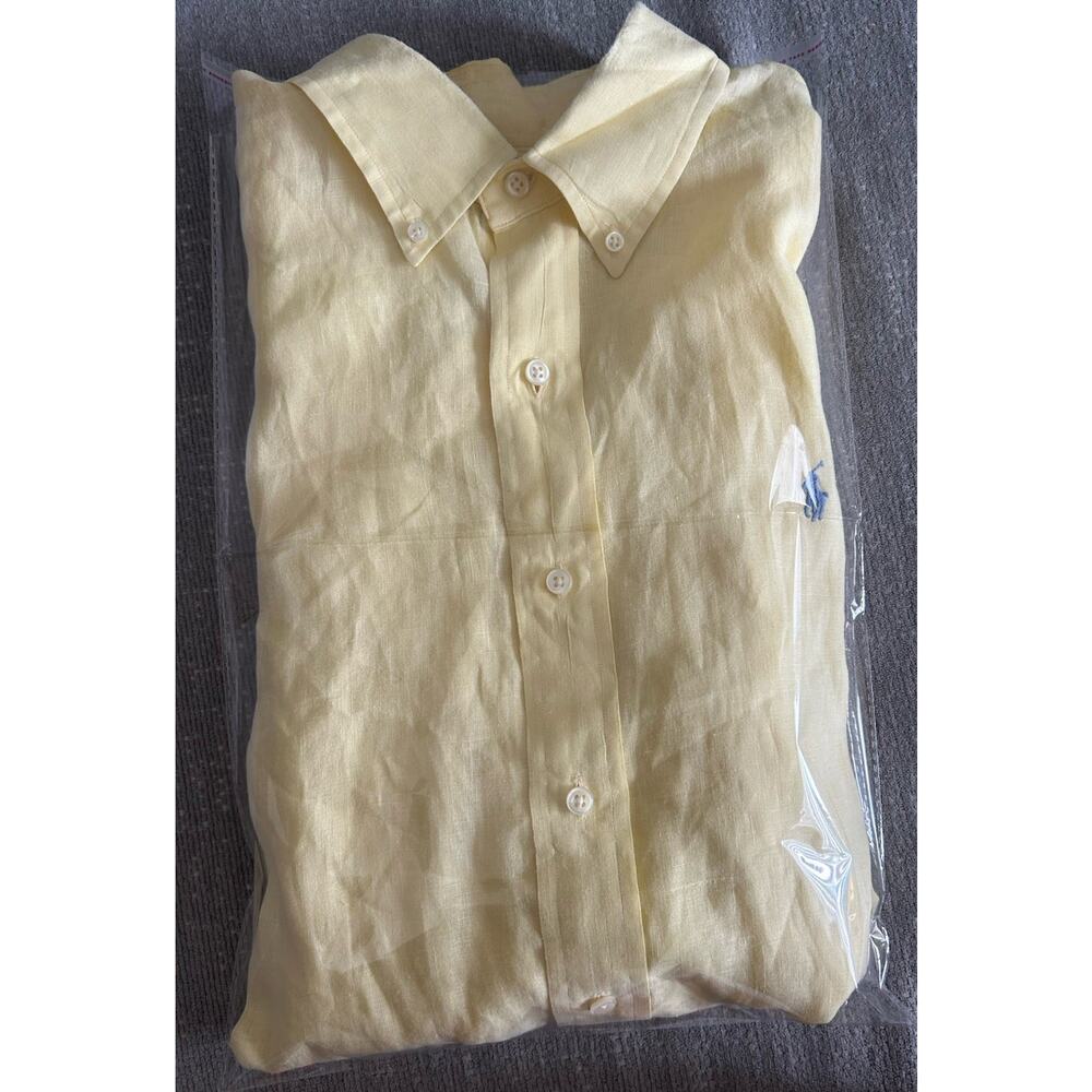 Men's Polo Ralph Lauren Yellow Linen Button Up Shirt Size XL Preppy Summer Beach - Picture 6 of 12